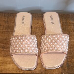 Ashley Blue Pearl Embellished Pink Sandals